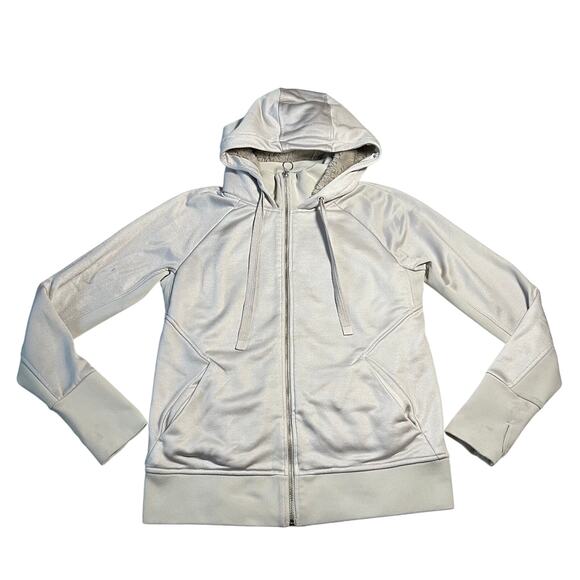 Athleta Faux Fur Trim Triumph Luxe Shine Hoodie Size Medium Winter Outdoors - Picture 1 of 14